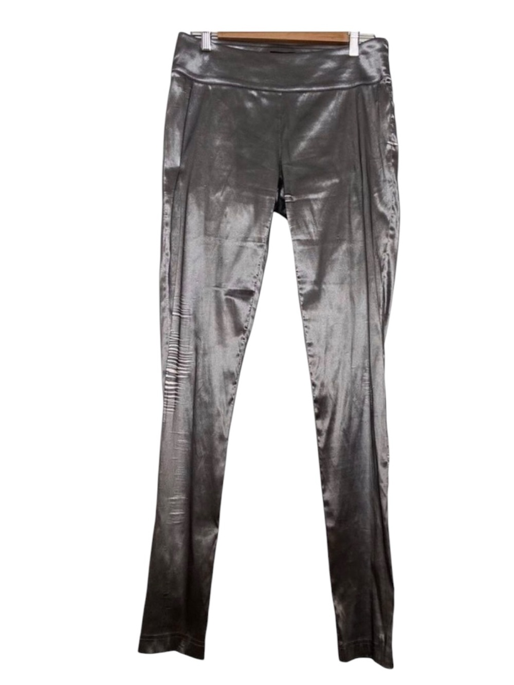 Sarah Pacini silver leggings pants metallic distressed ripped pattern size 01
